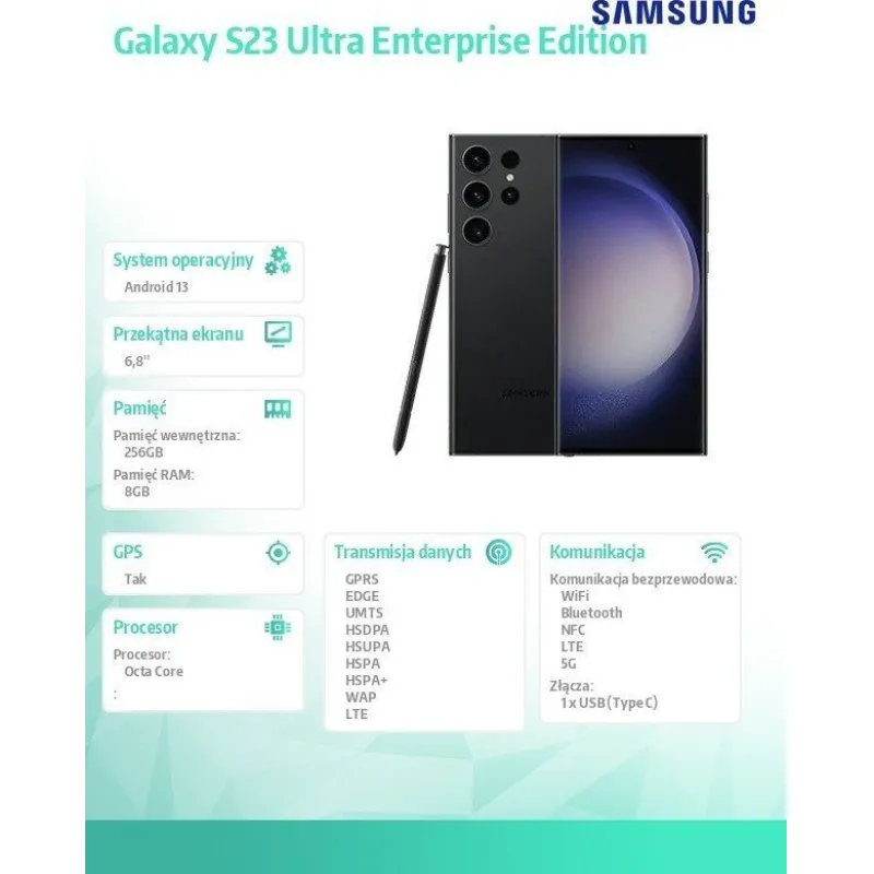 Smartfon Samsung Galaxy S23 Ultra Enterprise Edition 5G 8/256GB Czarny (SM-S918BZKDEEE)