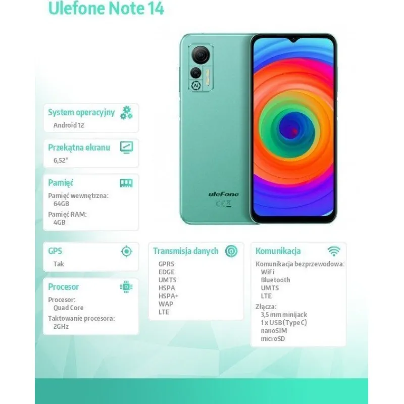 Smartfon UleFone Note 14 4/64GB Zielony (UF-N14-GN)