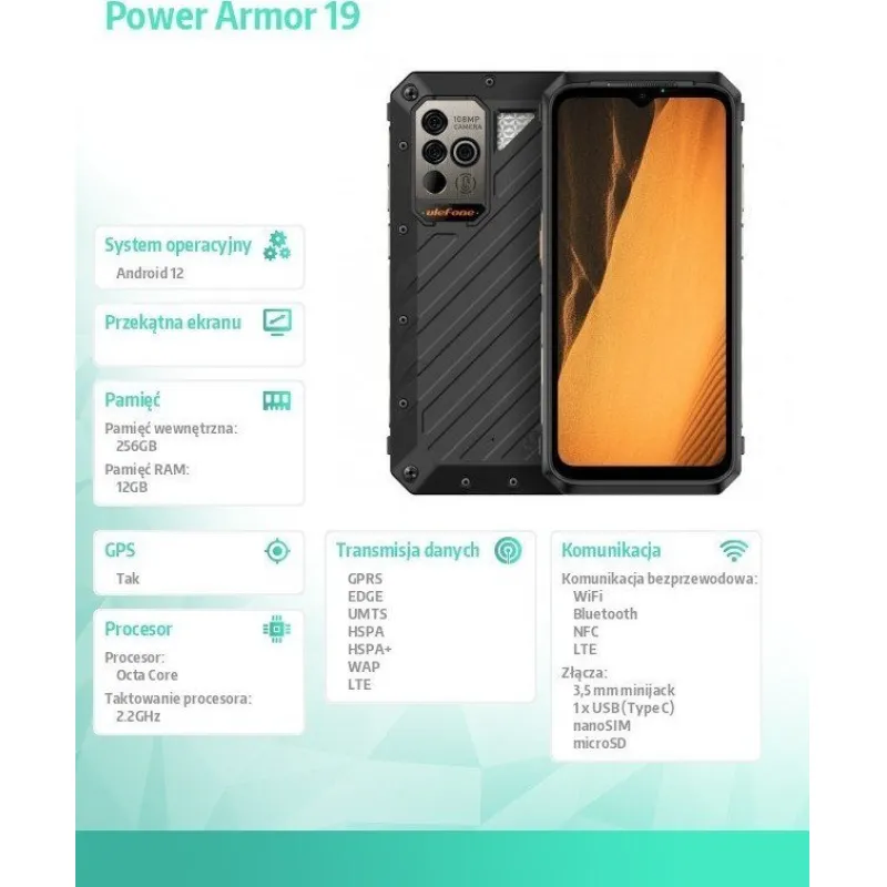 Smartfon UleFone Armor 19 5G 12/256GB Czarny (UF-PA19/BK)