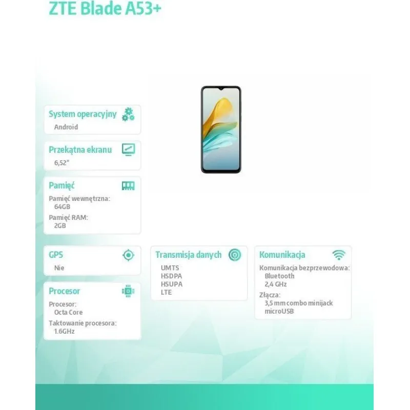 Smartfon ZTE Blade A53+ 2/64GB Szary (ZTE Blade A53+ Gray)