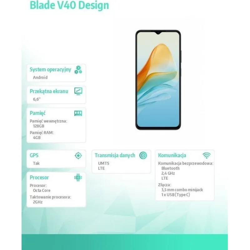 Smartfon ZTE Blade V40 Design 4/128GB Szary (ZTE Blade V40 Design Gray)