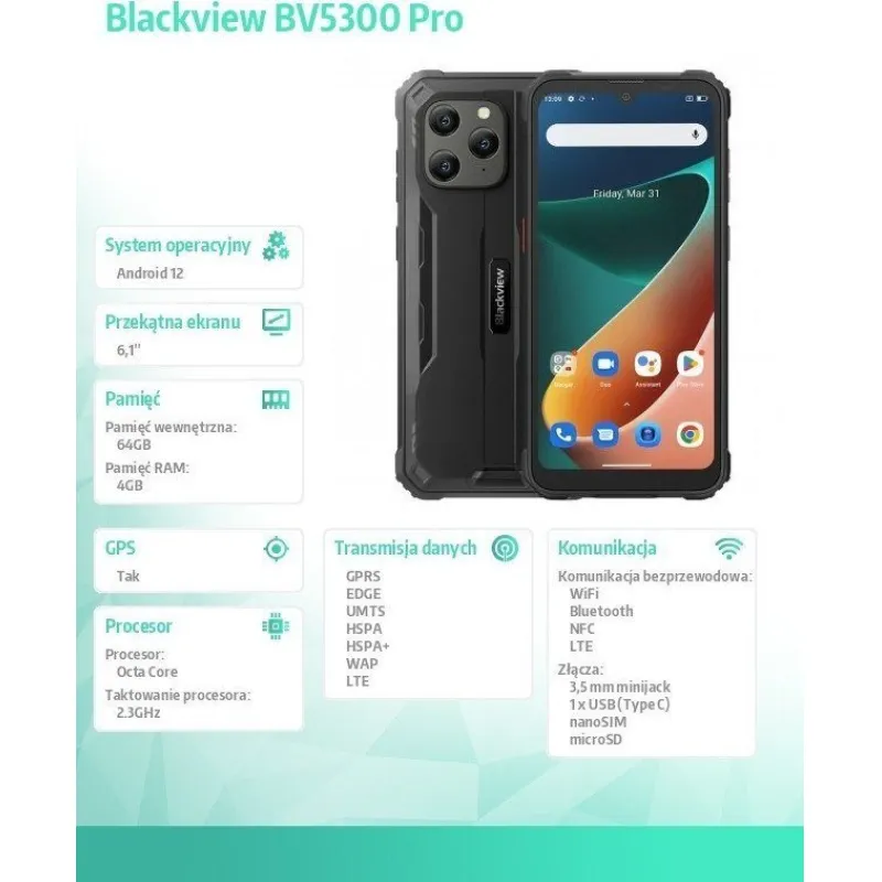 Smartfon Blackview BV5300 Pro 4/64GB Czarny (BV5300PRO-BK/BV)