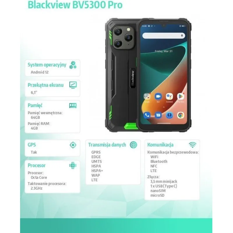 Smartfon Blackview BV5300 Pro 4/64GB Czarno-zielony (BV5300PRO-GN/BV)