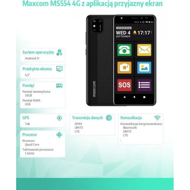 Smartfon Maxcom MS 554 3/32GB Czarny (MAXCOMMS554)