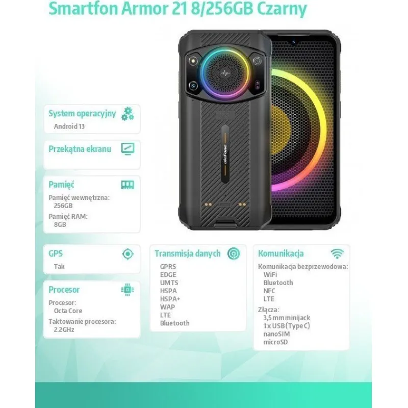 Smartfon UleFone Armor 21 8/256GB Czarny (UF-A21/BK)