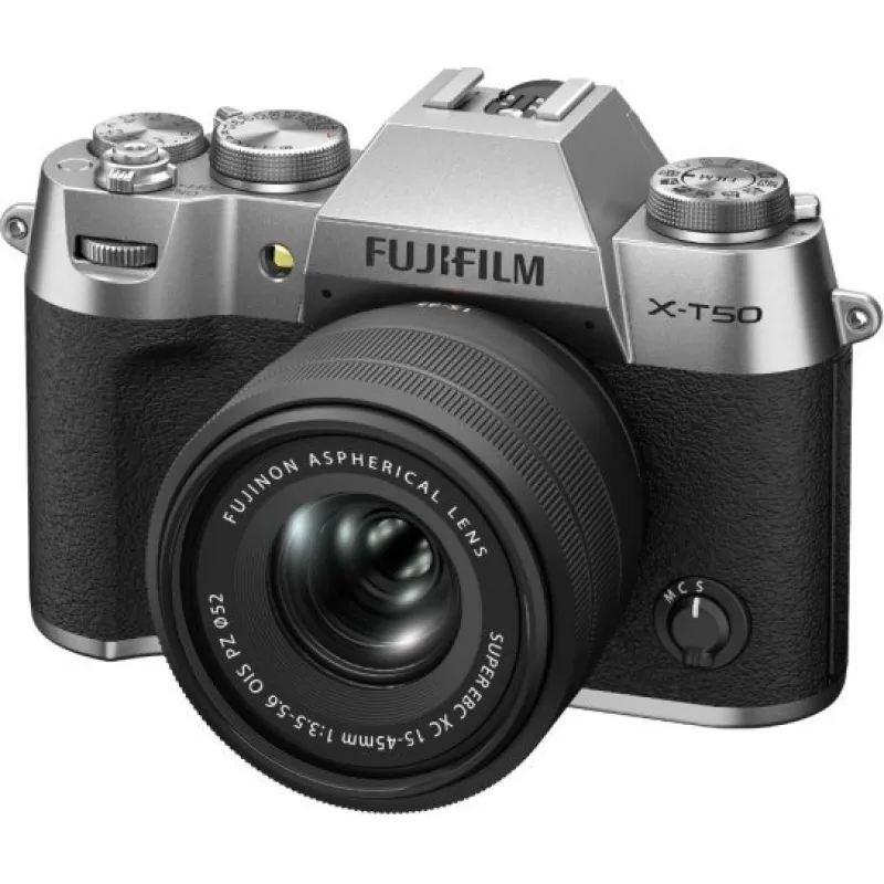 Lustrzanka Fujifilm Sisteminis fotoaparatas FUJIFILM X-T50/XC15-45mmF3.5-5.6 OIS PZ Silver (Sidabrin