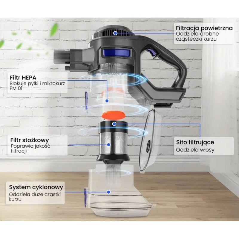 Odkurzacz pionowy Air Essence Bezprzewodowy, pionowy, ręczny odkurzacz Air Essence Bise, 100AW, tech