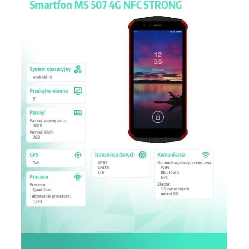 Smartfon Maxcom MS 507 3/32GB Czarno-czerwony (MAXCOMMS507)